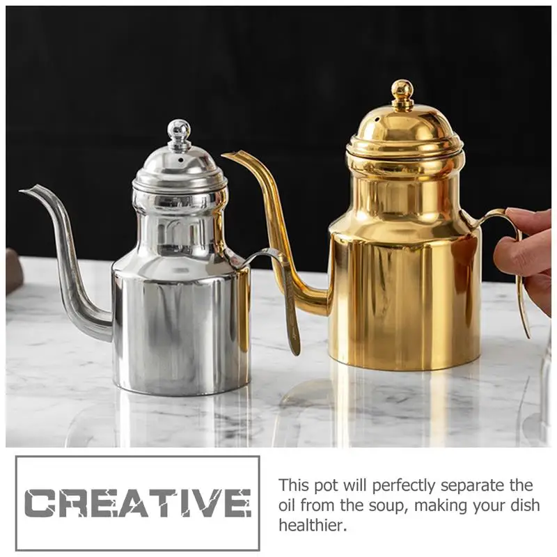 

Stainless Steel Grease Container Kitchen Sauce Oil Pot Container Multifunctional Oil Container Long Spout Grease Container