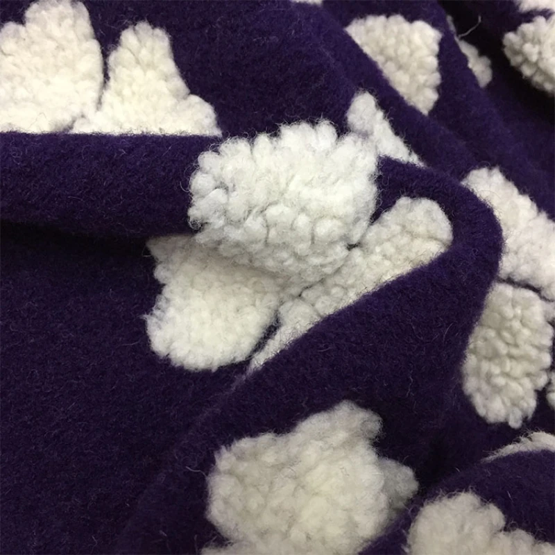 Wool Cashmere Fabric Jacquard Knitted Thick Fluffy Woolen Material Dark Purple Cloud Pattern Winter Coat Fabrics by the Meter
