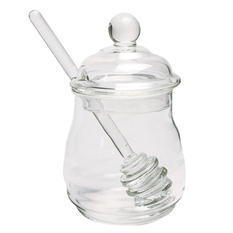 

Glass Honey Jar High Borosilicate Glass Kitchen Jar Honey Pot With Dipper And Lid Storage Jar Container 250ML