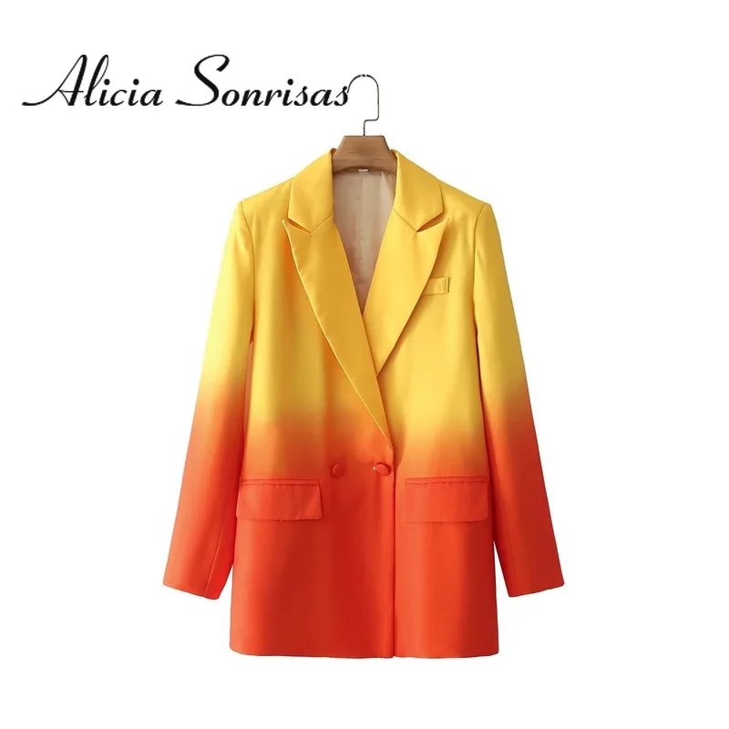 

Tid Dye Women Blazer New 2022 New Fashion Yellow Dizzy Dye Contrast Color Jacket Women Bleizer De Mujer