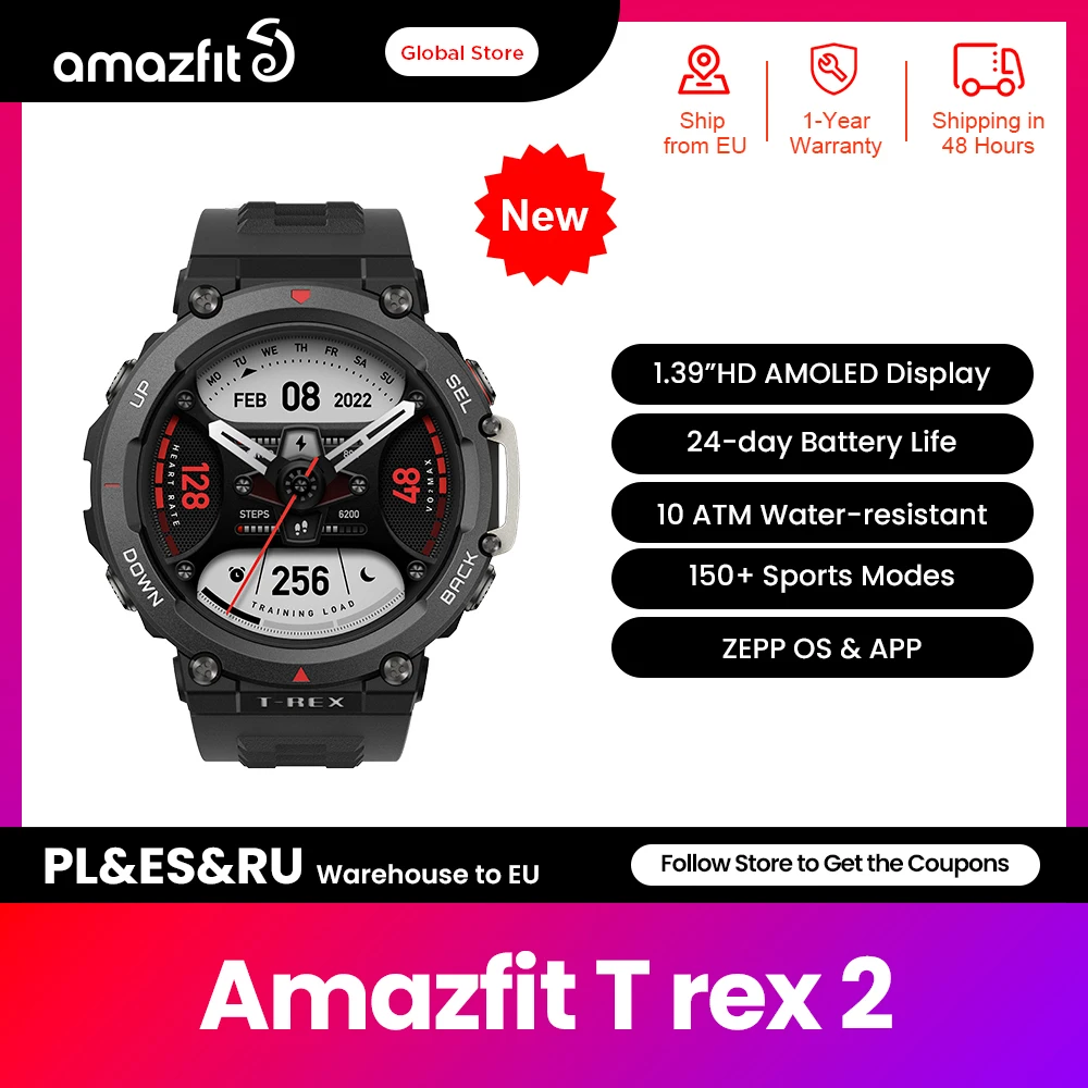 Смарт-часы Amazfit T Rex 2, 150 + спортивные, 24 дня без подзарядки - Апрельский топ товаров с Али