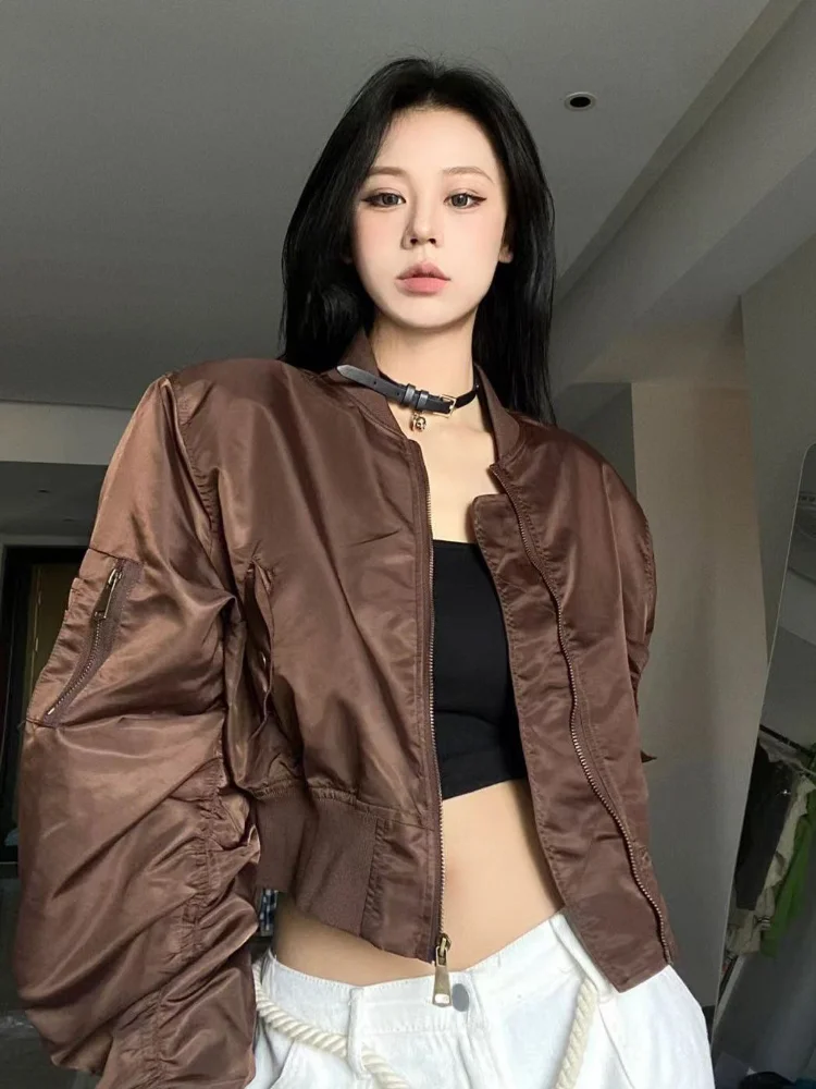 HOUZHOU Y2K панк черные укороченные куртки Женская готика Харадзюку хиппи оверсайз