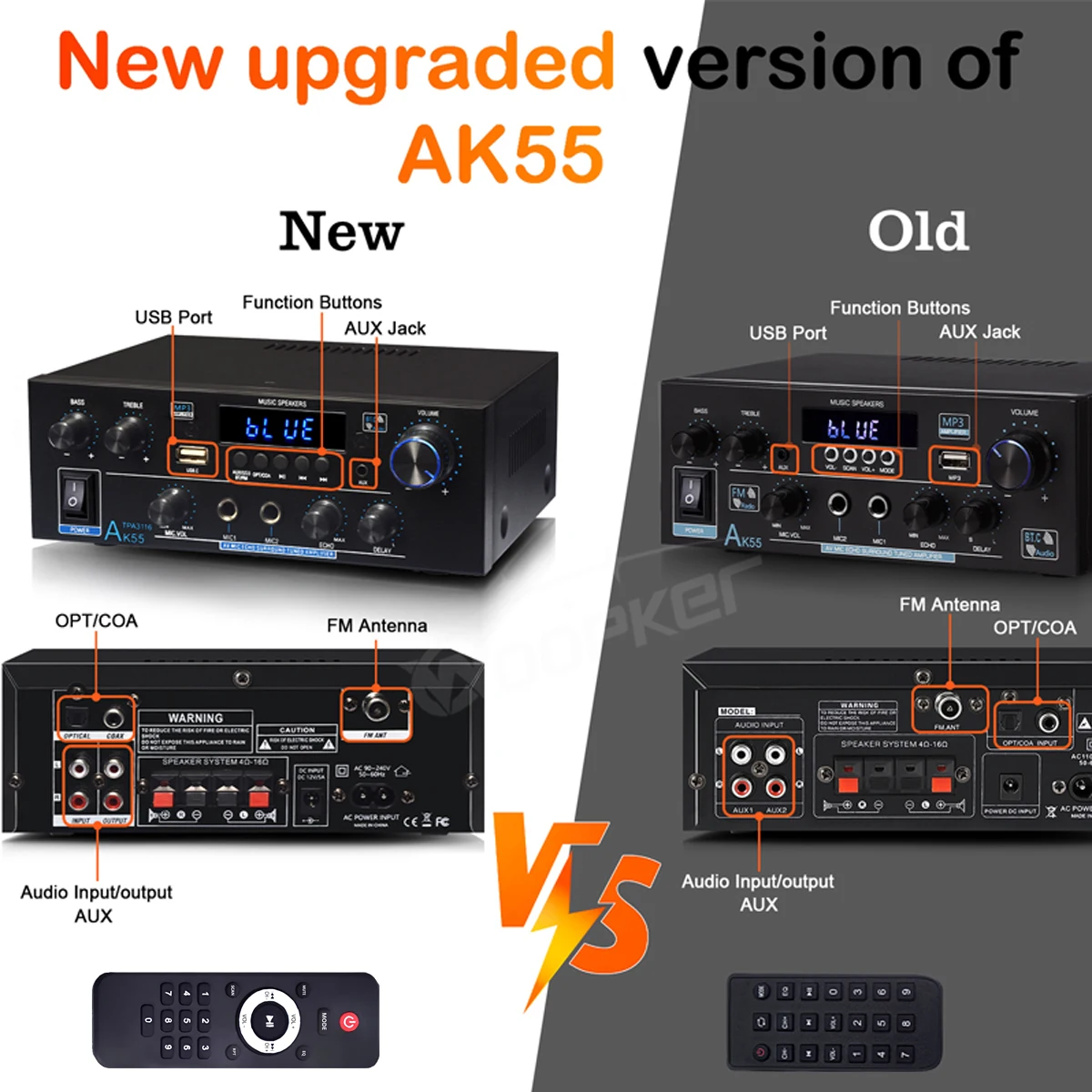 Аудиоусилитель Woopker AK55 HiFi Stereo Channel2.0 RMS70W*2 Bluetooth 5.3