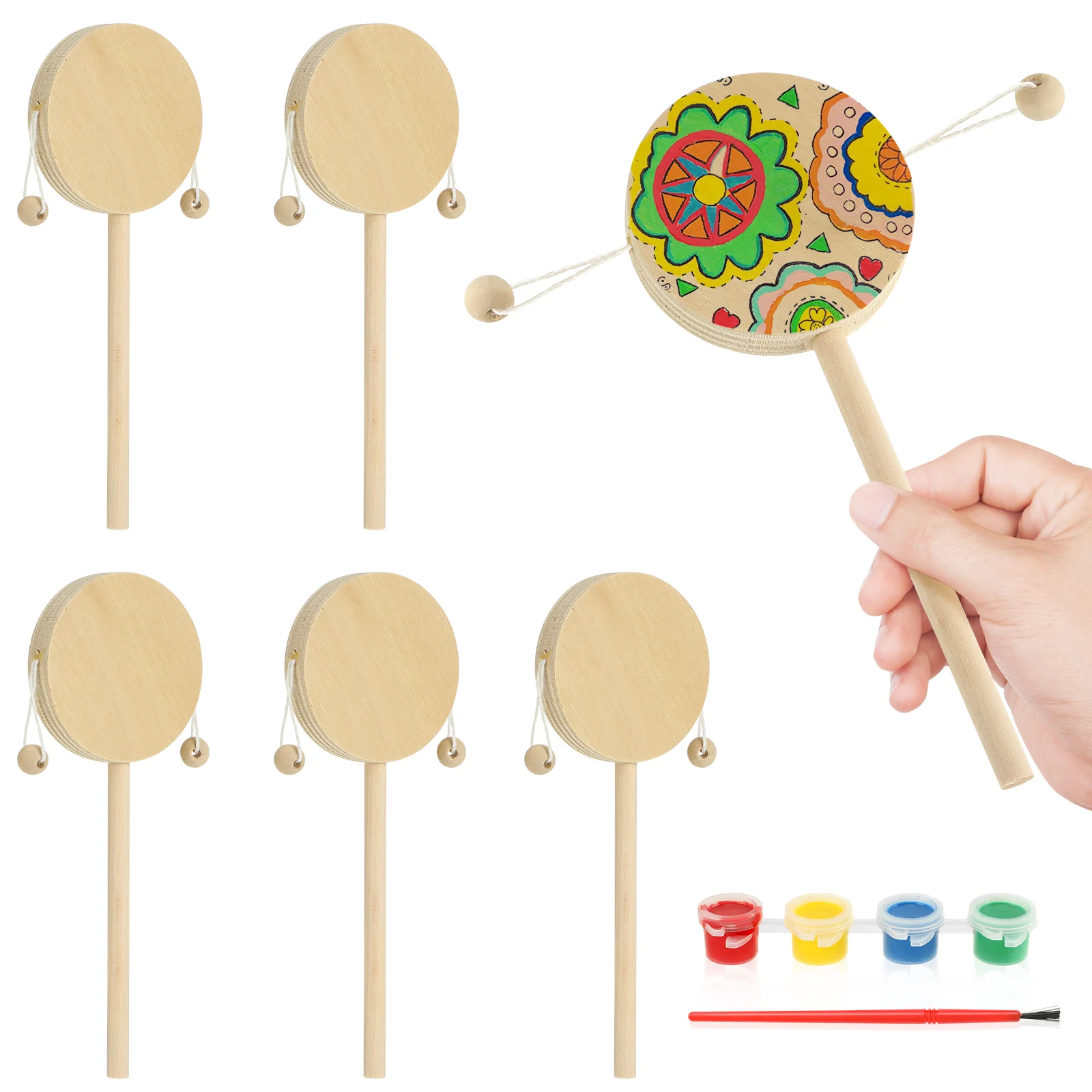 

1 Set Wooden Drum Paintable Drum Toy Unfinshed Kids Drum Toy DIY Wooden Craft Ornament