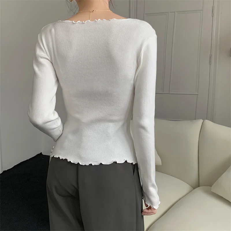 Офисные женские кавайные Лепестковые кружевные дизайнерские облегающие вязаные