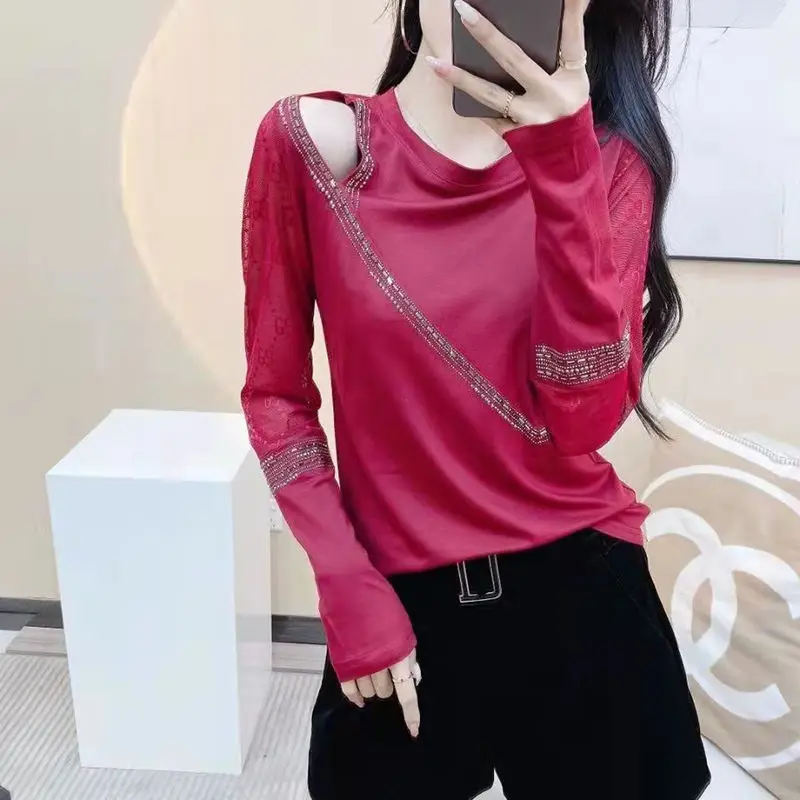 Весенне-осенние новые элегантные модные однотонные футболки из смешанного