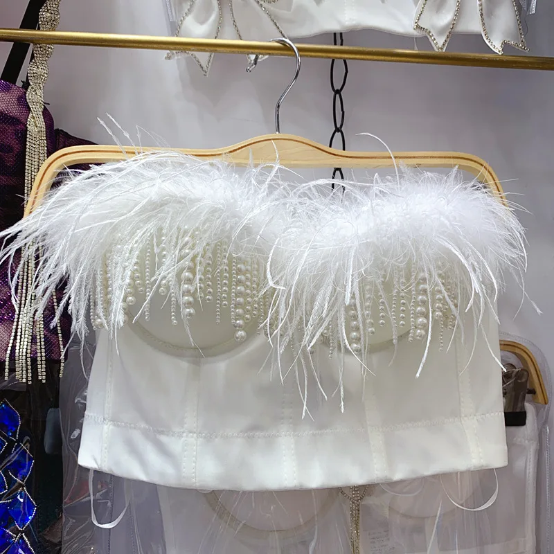 Новинка 2022 Женский Топ с перьями пикантный укороченный топ ЖЕМЧУЖНОЙ БАХРОМОЙ