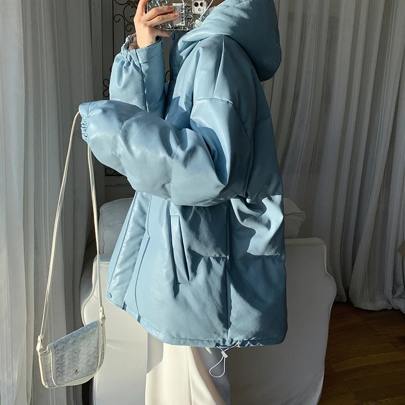 Winter Thickened Leather Jacket Men Warm Fashion Casual Hooded Leather Coat Men Streetwear Korean Loose Short Coat Mens Parker