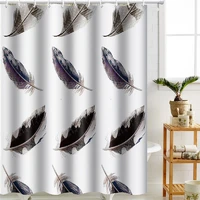 high quality floral fabric shower curtain black plume design print pattern bathroom bath curtains waterproof polyester with hook