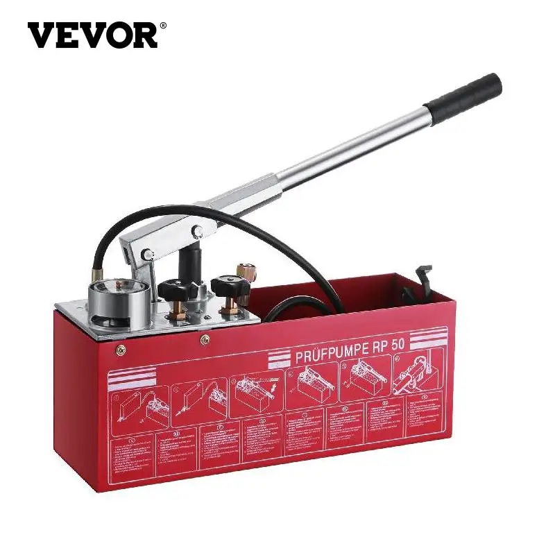 

VEVOR Hydraulic Pressure Test Pump with Three-Unit Gauge and Twin Valve System 50Bar 725 PSI 3Gallon Tank 45ML R 1/2" Connecting