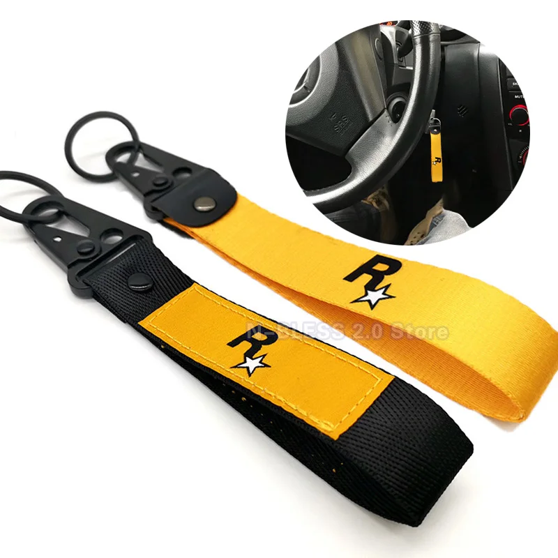 

New Yellow Muti-Pendant Car Key Holder Durable Key Strap Nylon Webbing Strap Keychain Charms Keyfob Game Keychains Fans Key Ring