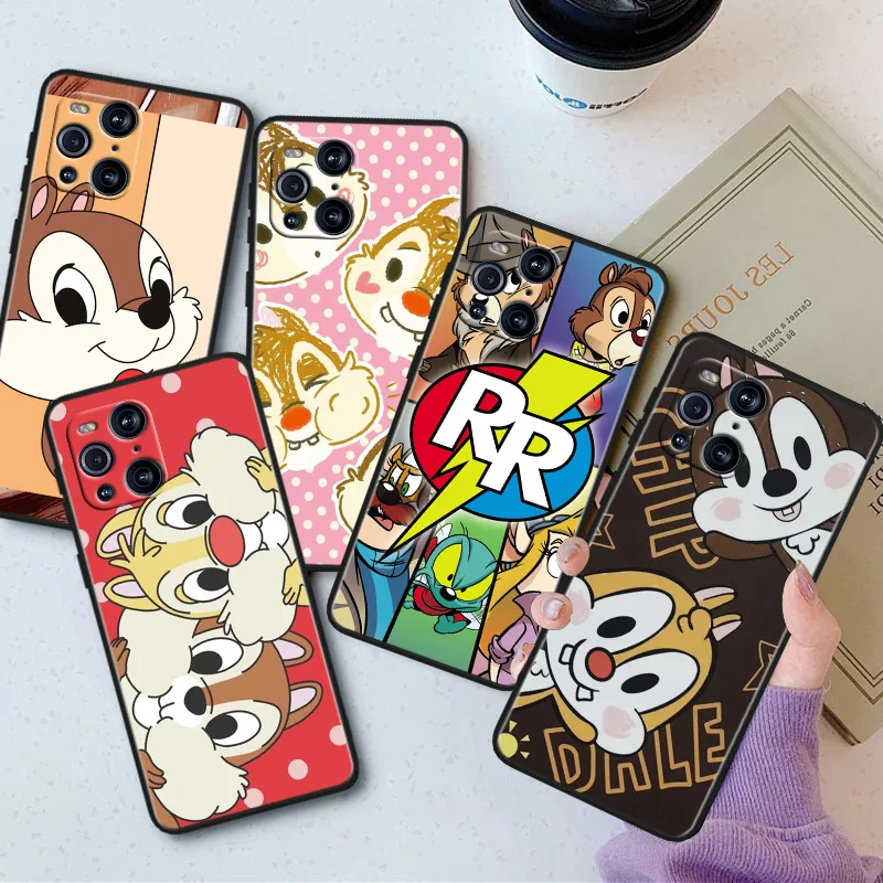 

Cute Chip 'n' Dale Phone Case For OPPO Find X5 X3 X2 K10 F21S F21 F9 F7 F5 Neo Pro Lite Black Silicone Soft Cover