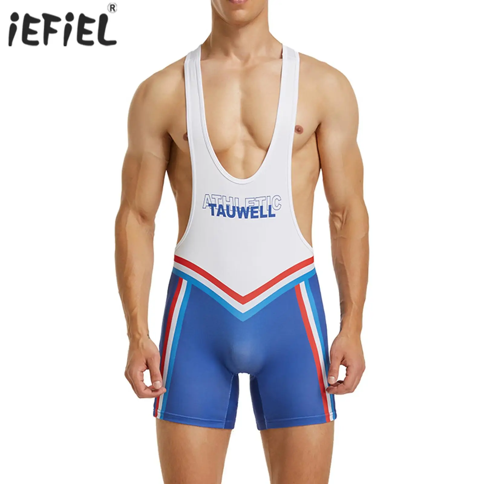 

Mens Wrestling Singlet Leotard Undershirts Athletic Bodysuit Deep U Sleeveless Jumpsuit Cycling Bodybuilding Fitness Costume