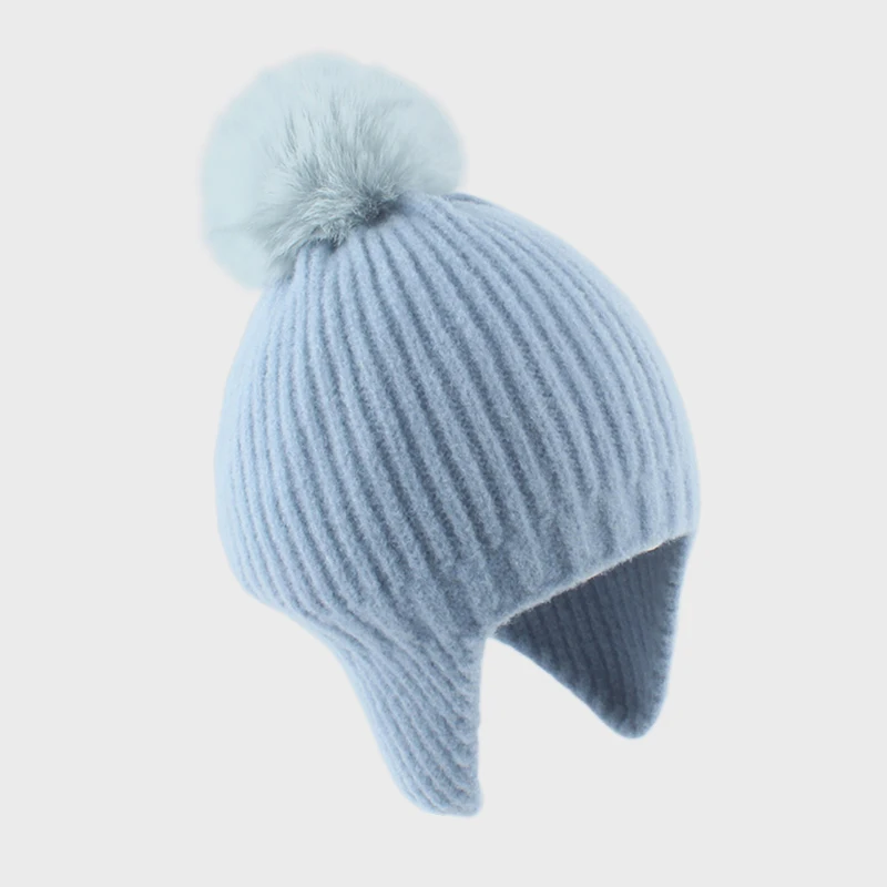 

Soft Warm Baby Beanie Winter Knitted Hat For Kids Boys Girls Faux Fur Pompom Skullies Beanies Ear Protection Baby Cap