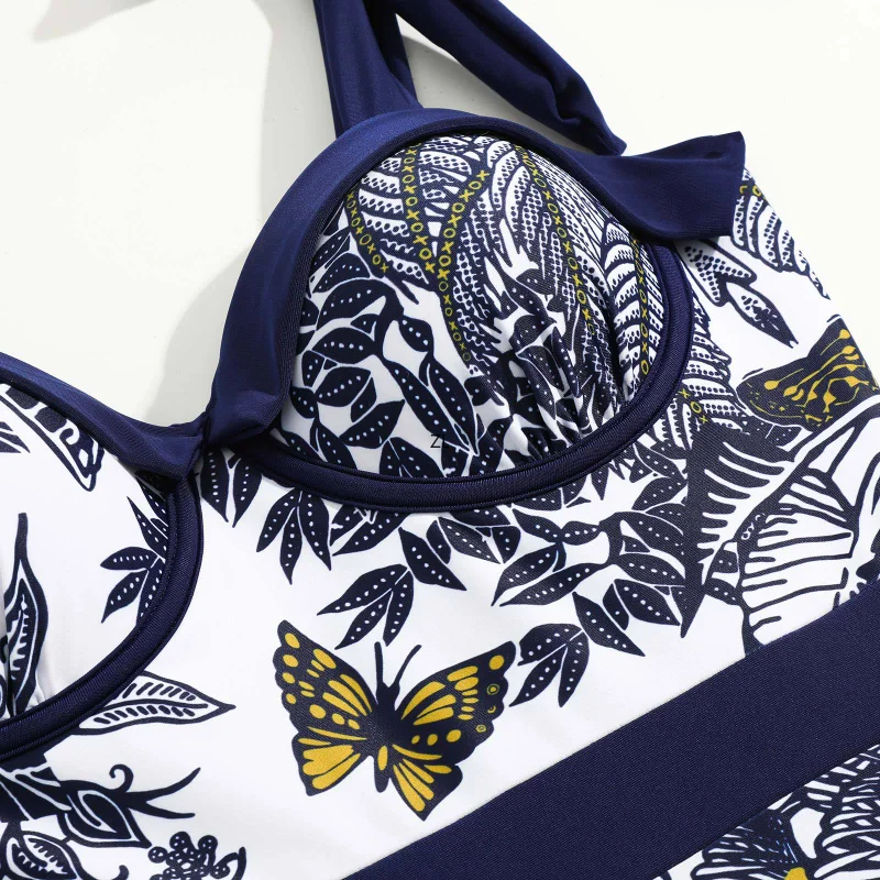 Retron Print Bikini Swimsuit and Cover Up Women 2023 New Bowknot Tie-shoulder Swimwear Brazilian Monokini Bathing Suit Summer