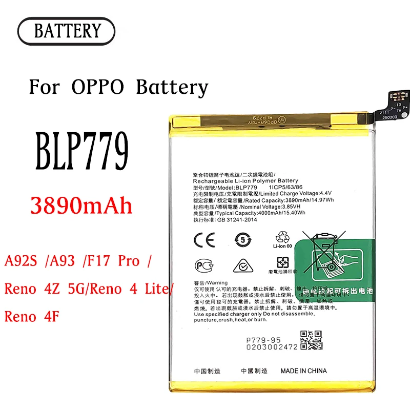 

BLP779 Battery For OPPO F17 Pro A92s / Reno 4 Lite / Reno4 Z / A93 2020 Original Capacity Mobile Phone Batteries Bateria