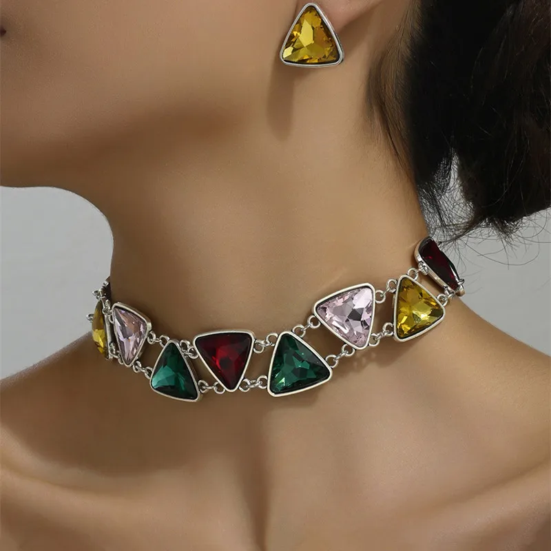 Женский набор украшений Kymyad колье с треугольным камнем и серьгами Ювелирное