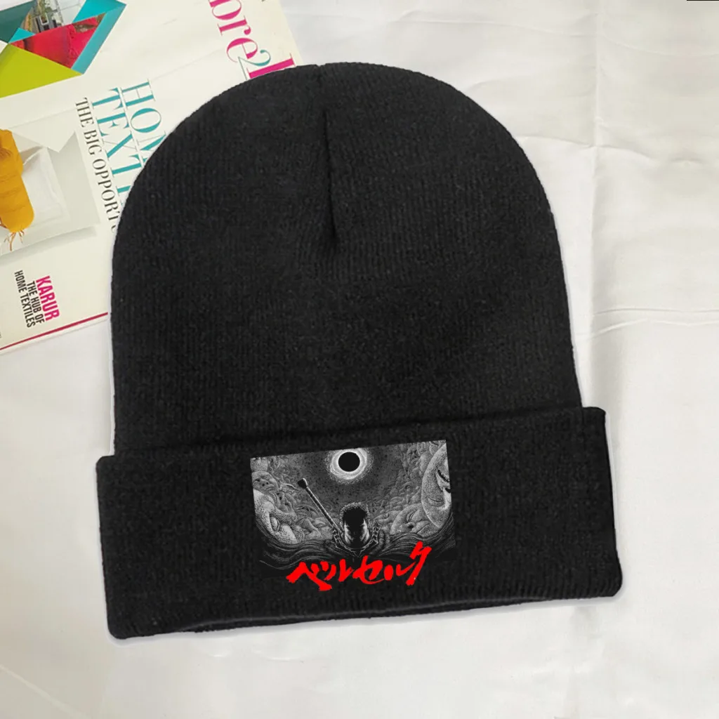 

Black Swordsman Skullies Beanie Berserk Guts Manga Knitted Bonnet Girls Boys Warm Caps Outdoor Fashion Brimless Elastic Hats