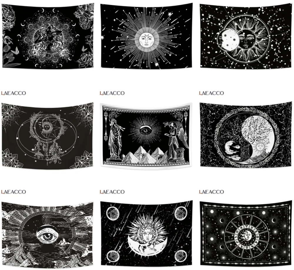 

Laeacco Tarot Card Printing Tapestry Wall Hanging Astrology Divination Witch Bedspread Beach Mat Mandala Bedroom Decor Polyester