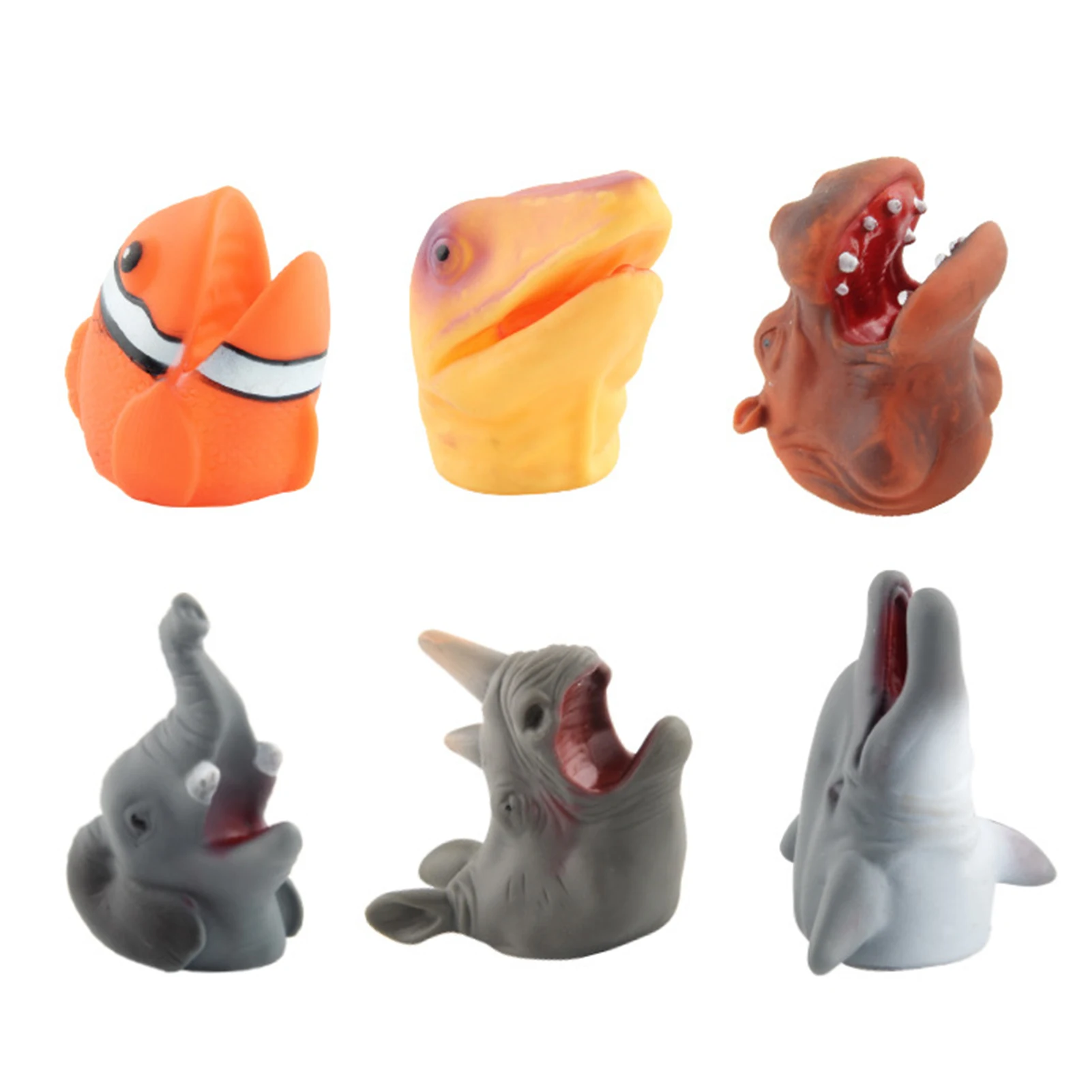 

6pcs Plastic Cement Soft Color Animal Toy Finger Puppet Educational Teaching Tool Kindergarten Parent Interactive For Children