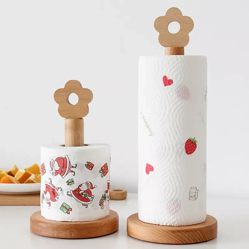 

Japanese-Style Solid Wood Paper Roll Holder Creative Kitchen Vertical Beech Paper Towel Rack Small Flower Lazy Rag Storage Rack