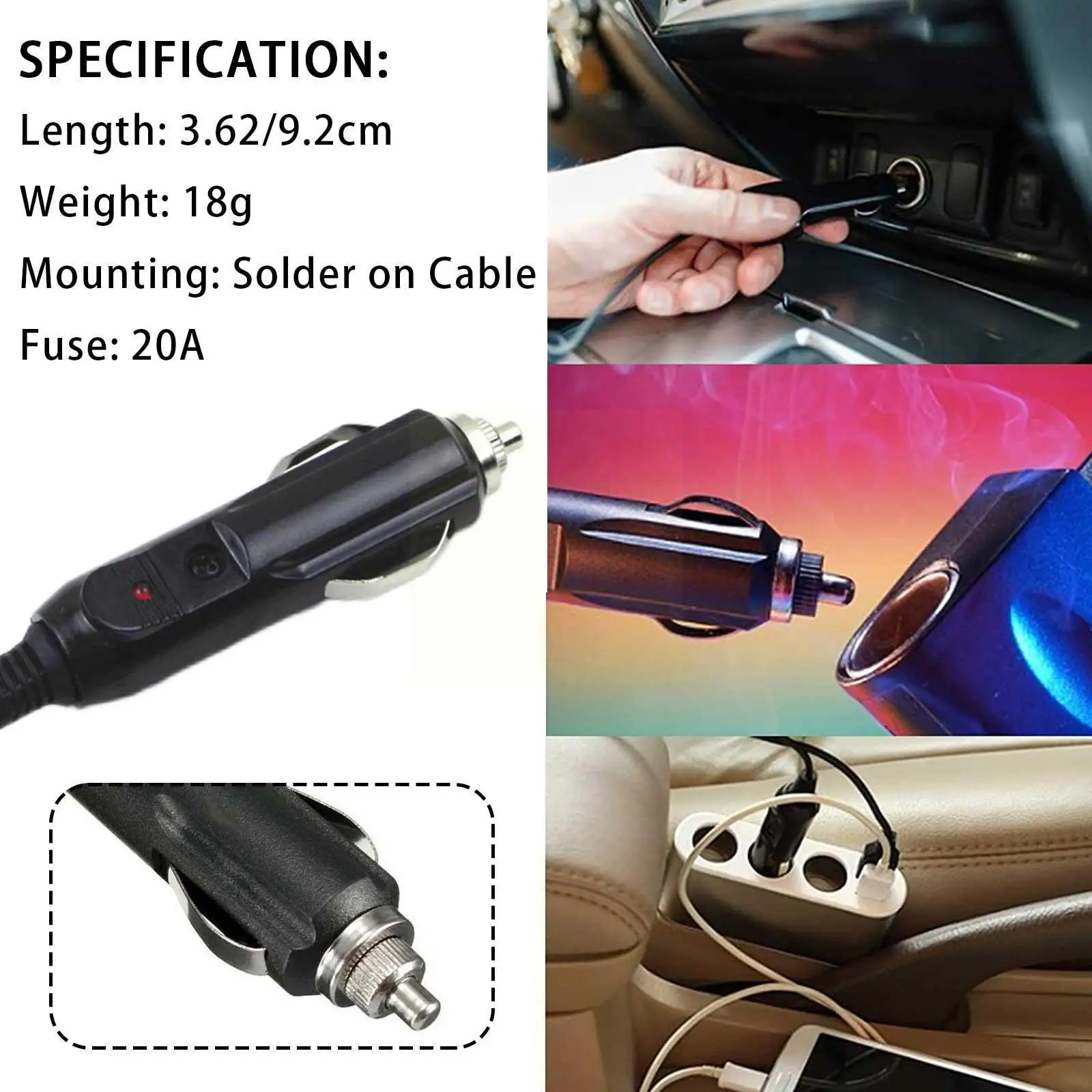 

12V 24V Auto 20A Male Car Cigarette Lighter LED Socket Adapter Plug Lighter Portable Safe Cigarette Auto Connector Electric R7E7