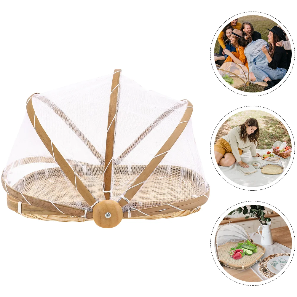 

Basket Serving Cover Bread Picnic Tent Woven Fruit Tray Covers Mesh Footed Bowl Rattan Covered Forbaskets Storagelid Outside