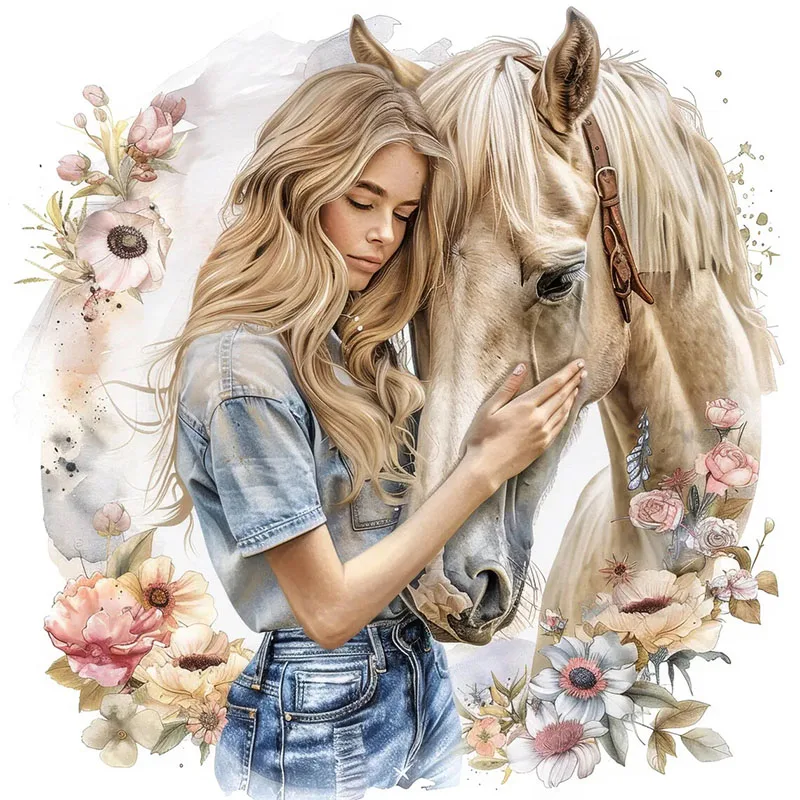 Самоклеящаяся наклейка на стену «Женщина и лошадь»