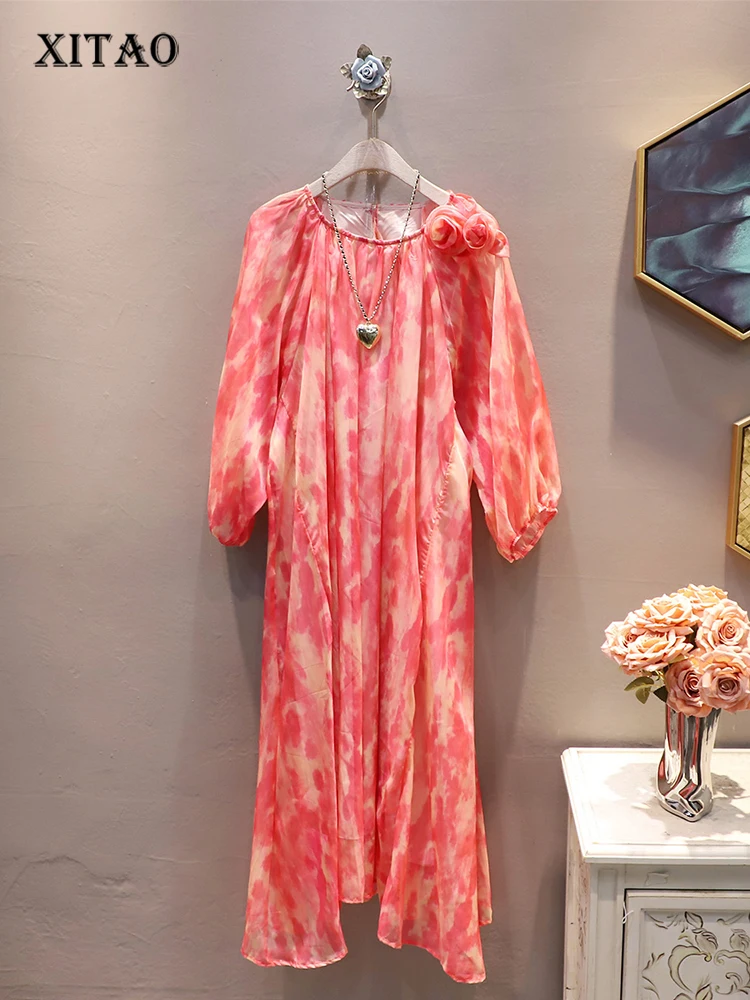 

Женское шифоновое платье с цветочным принтом XITAO, свободное тонкое Повседневное платье с круглым вырезом, DMJ1322