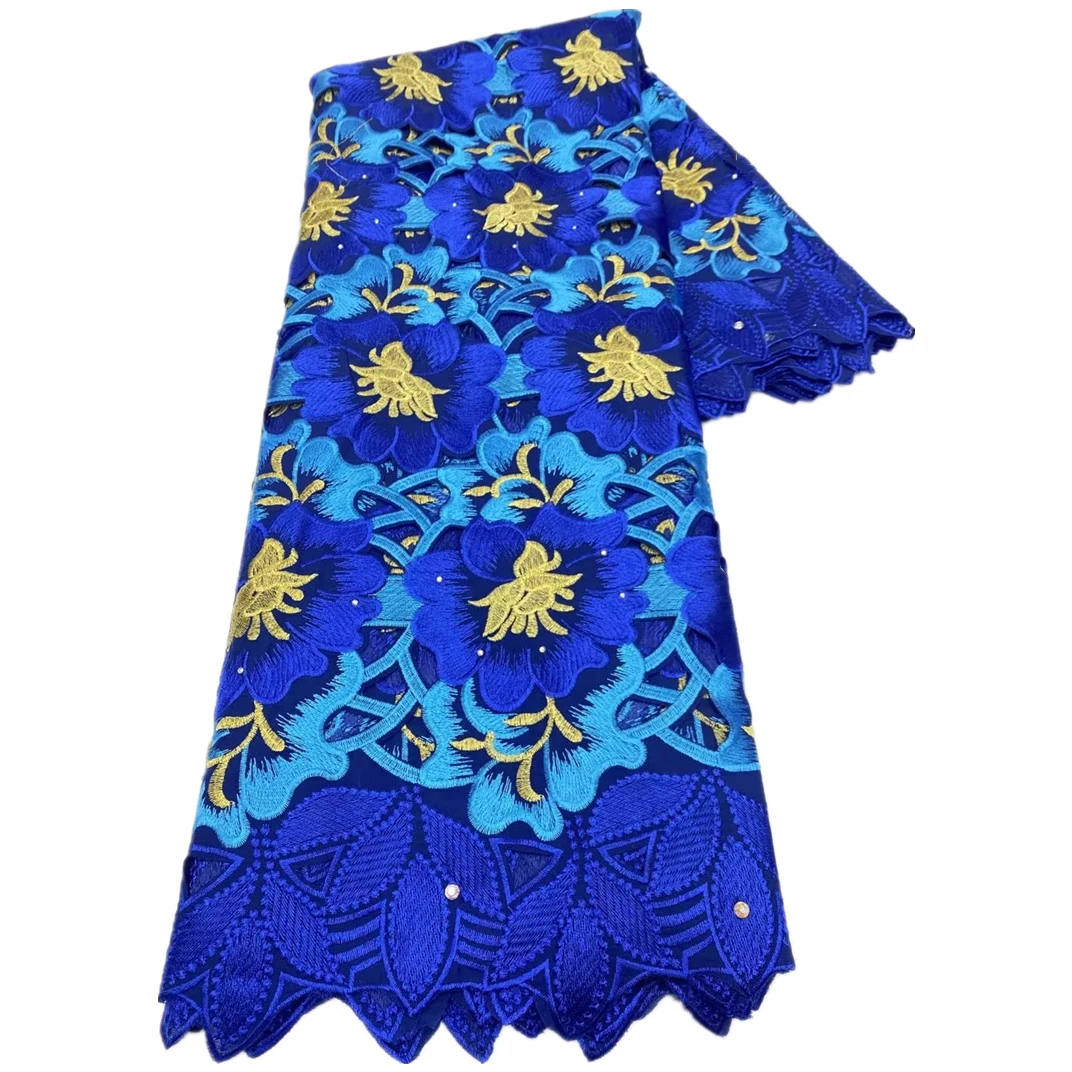 

Luxury Embroidered Lace Fabric 5 Yards With Rhinestone Elegant Swiss Voile Lace Fabric for Nigerian Dress 5 Yards/Lot