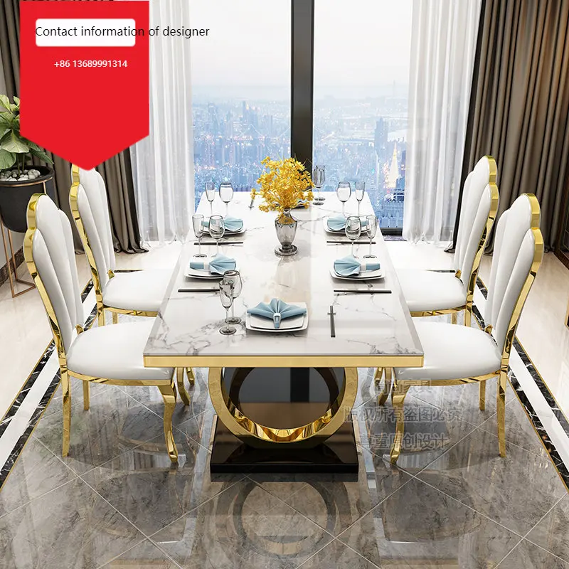 

Light Dining Tables and Chairs Set Minimalist Marble Luxury Modern Hong Kong Folded Appearance General Use Is Turntable Material