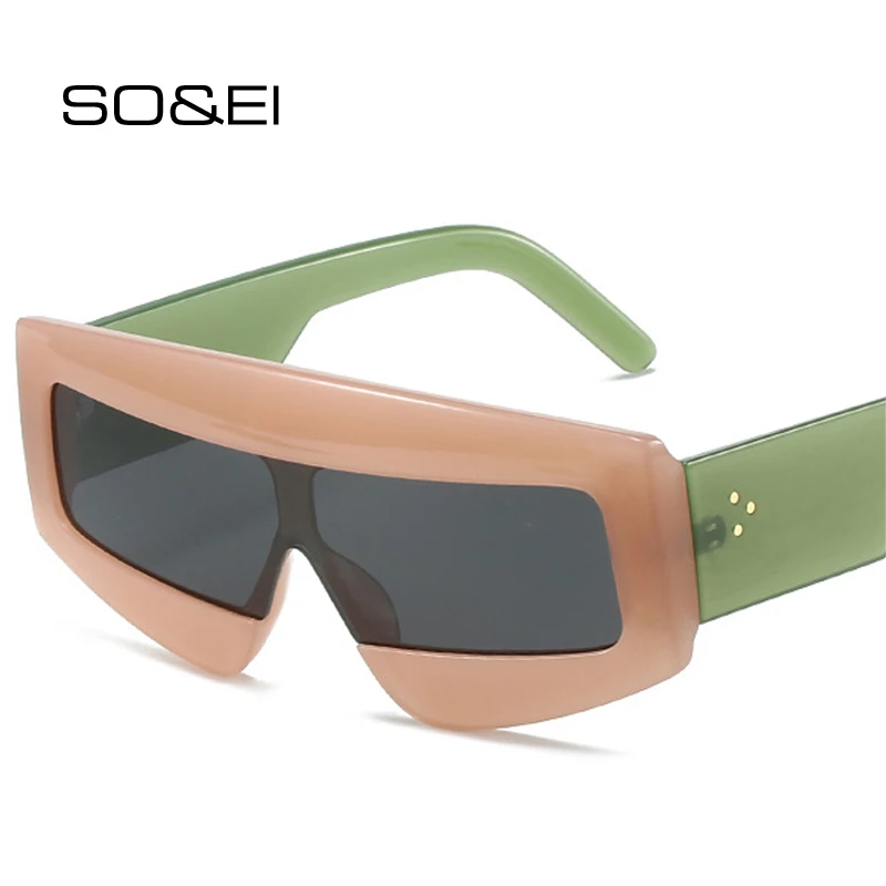 

Модные многоугольные квадратные женские солнцезащитные очки SO & EI, винтажные брендовые дизайнерские солнцезащитные очки желеобразных цветов с защитой UV400, мужские цельные солнцезащитные очки с заклепками