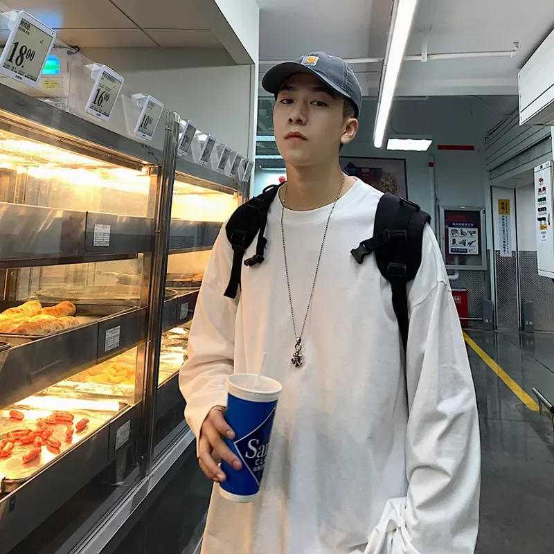 

2022NEW Loose Casual Solid Color Long-Sleeved T-Shirt Harajuku High Quality Pure Cotton Apparel Autumn Simple Couple Streetwear