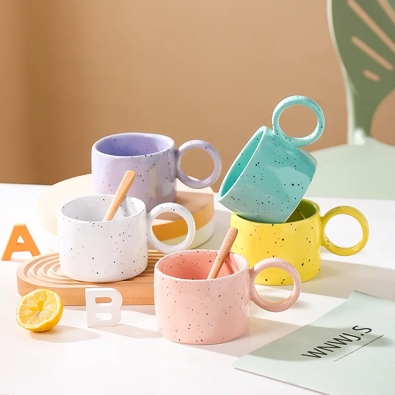 

NEW Korean Style INS Ceramic Splash Ink Wave Dot Mug Coffee Cup Milk Mark Tea Cup Fashion MORANDI INS Office Mug Couples Cup
