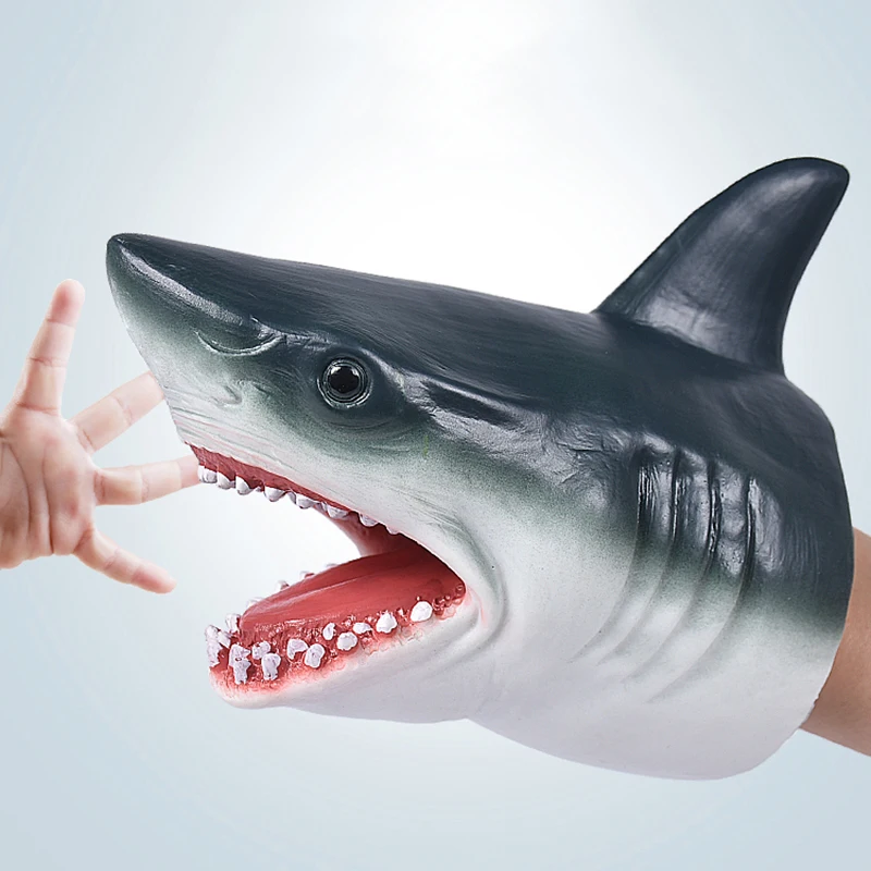 

Shark Hand Puppet TPR Animal Head Gloves Figure Simulation Animals Kids Toy Model Scaring Gag Halloween Jokes kids Gifts