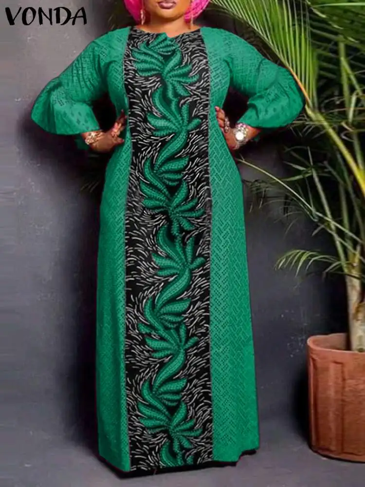 

Pversized VONDA Vintage Printed Women Maxi Dress 2023 Summer 3/4 Flare Sleeve Bohemian Long Sundress Casual Loose Beach Robe