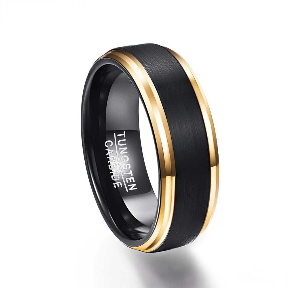 

BONLAVIE Классические черные мужские кольца 100% Чистый вольфрам золотой цвет обручальное кольцо Бесплатная доставка