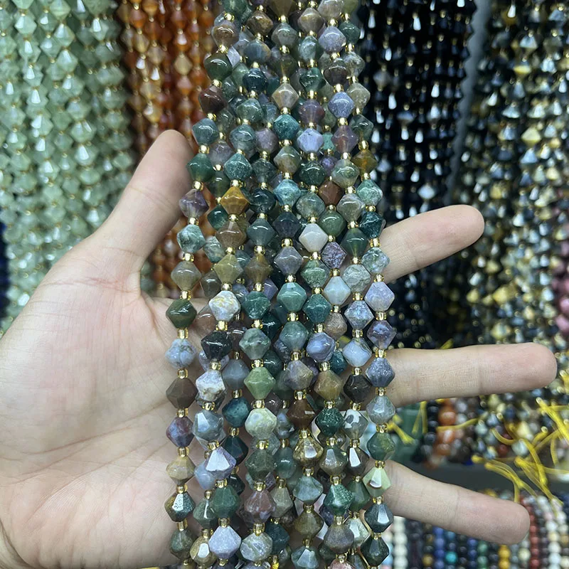 Натуральный индийский агат 8 мм тигровый глаз черный пирамида бусины граненые