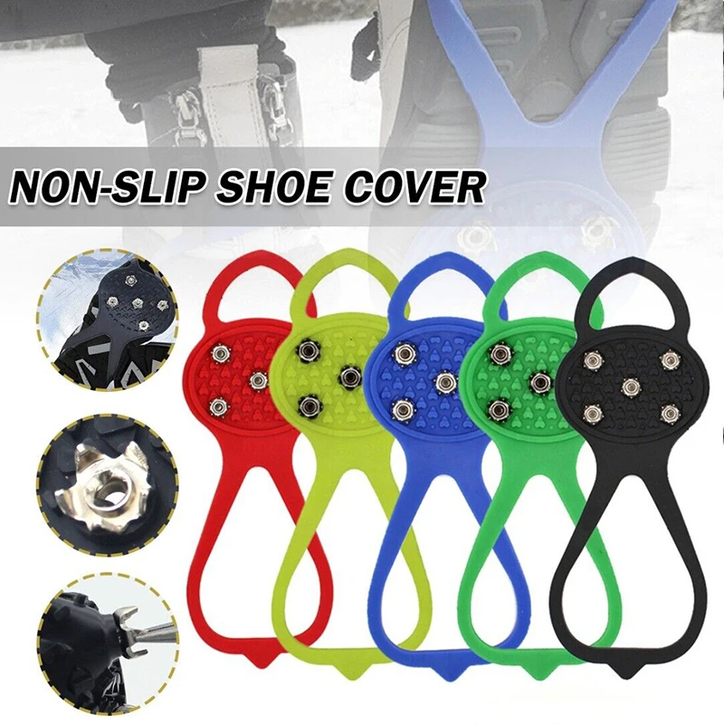 1 Pair Anti-slip 5 Studs Ice Grips Cleats Shoes Cover Snow Ice Climbing Shoe Spikes for Walk on Ice Snow and Freezing Mud Ground