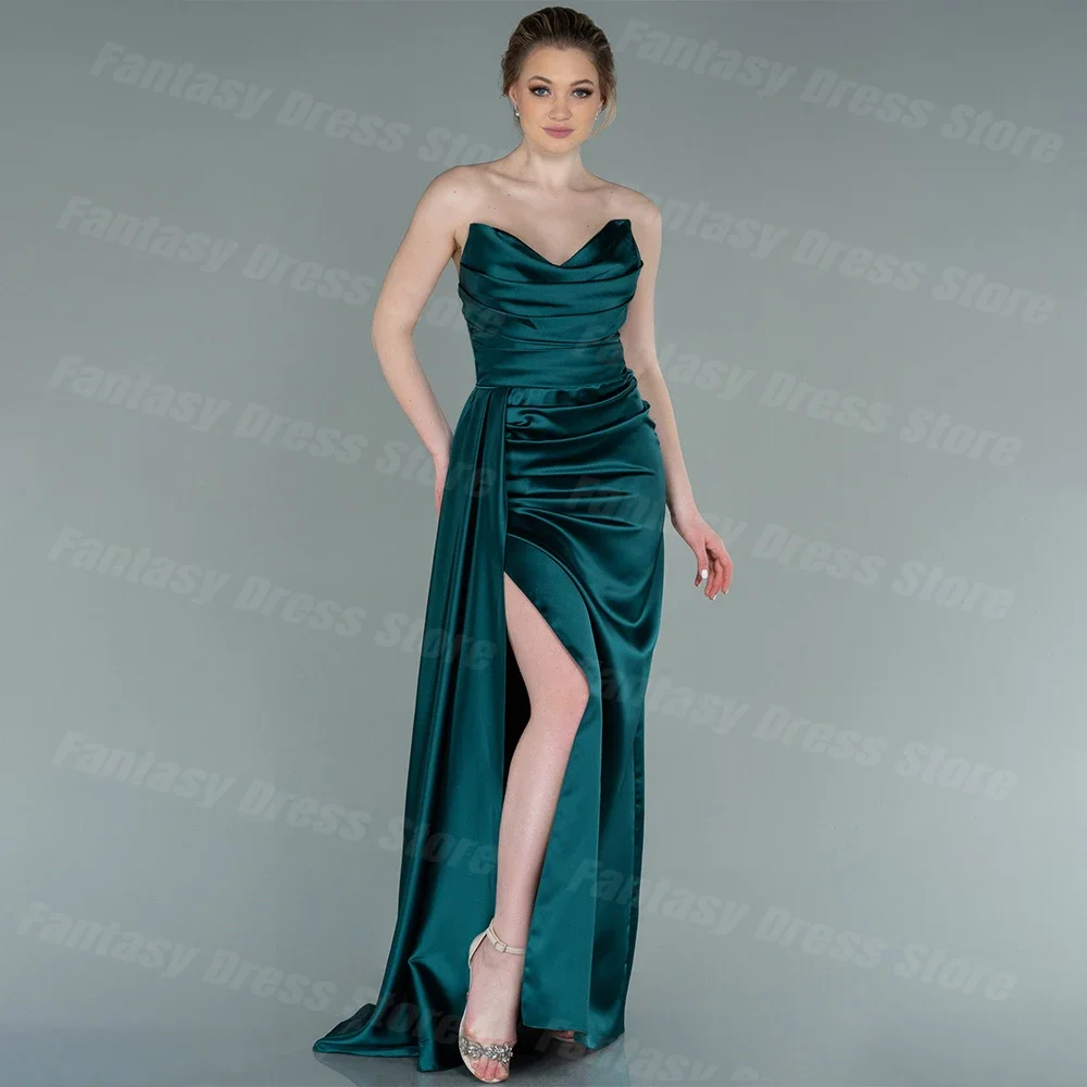 

Женское вечернее платье-русалка, темно-зеленое Плиссированное Платье с V-образным вырезом, разрезом сбоку и открытой спиной, платье для выпускного вечера, 2023