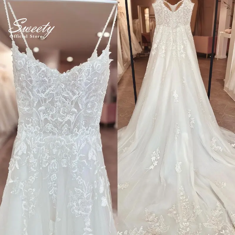 

Simple Wedding Dress Chiffon A-line Floor Length V-neck Bride Dress Appliques Sleeveless Slit A Line Button Robes De Mariée