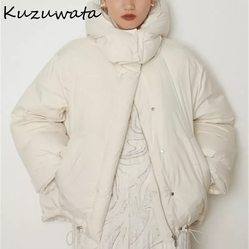 

NEW 2023 2022 Autumn Winter Women Down Coats Japanese Loose Parkas Thick White Duck Down Zippers Detachable Hat Cotton Jacket
