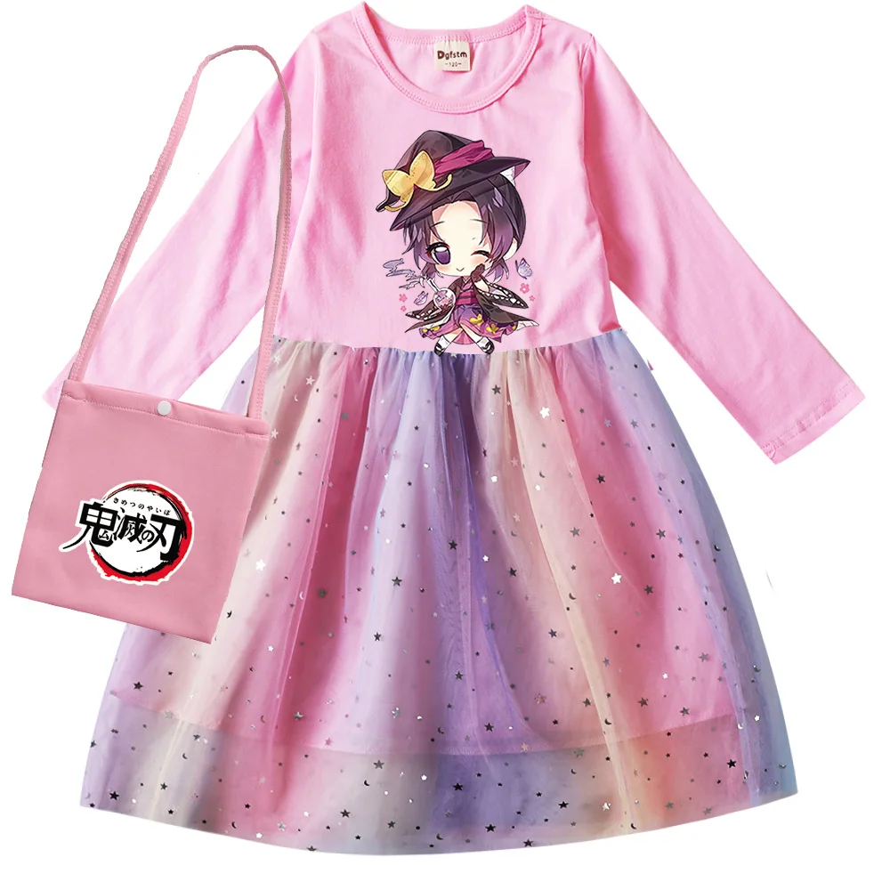 

Детское платье с длинным рукавом, радужными блестками и сумкой