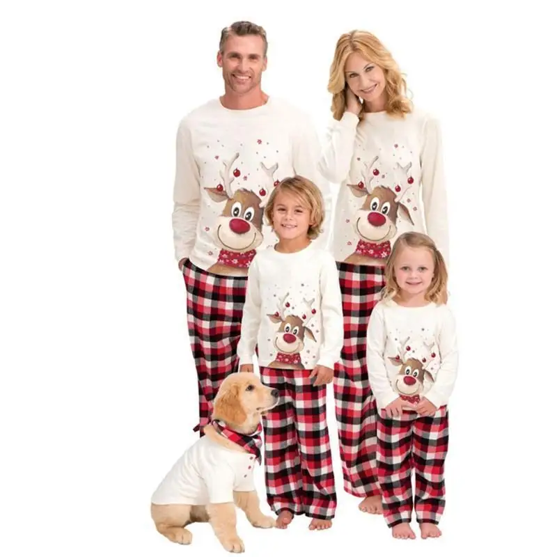 Christmas Family Matching Pajamas Set Deer Adult Kid Family Outfit Matching Clothes Top+Pants Xmas Sleepwear Pjs Set Plus Size