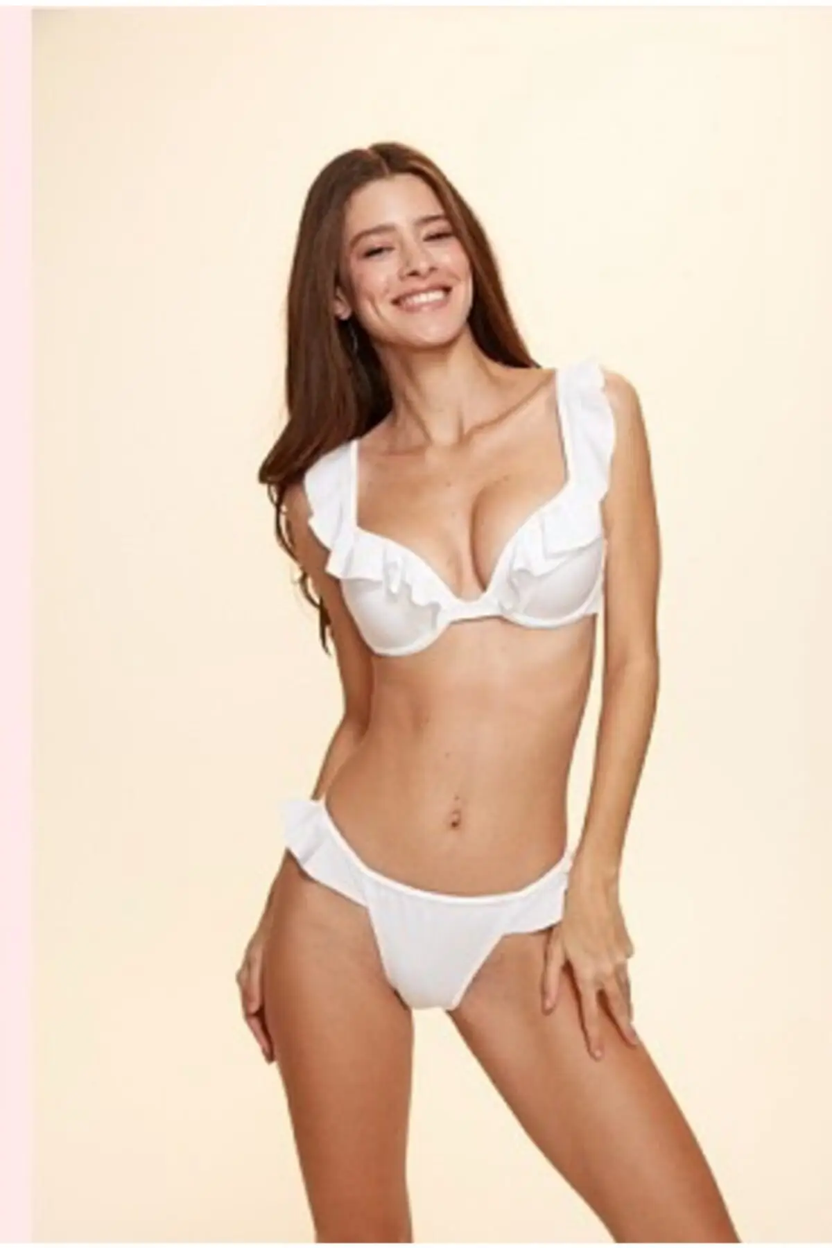 

Women's Bikini White Linda Frilly Bikini Single Bottom Swimwear Sexy Bikini 2022 New Push Up Bikini Set Suit Suit
