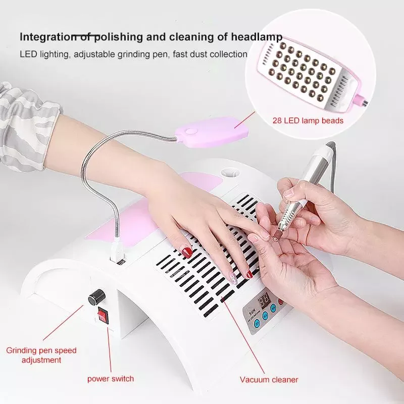 1 Pcs Multi-purpose Phototherapy Machine 5-in-1 Nail Machine Polisher Vacuum Cleaner Integrated Machine Two-handed Baking Lamp