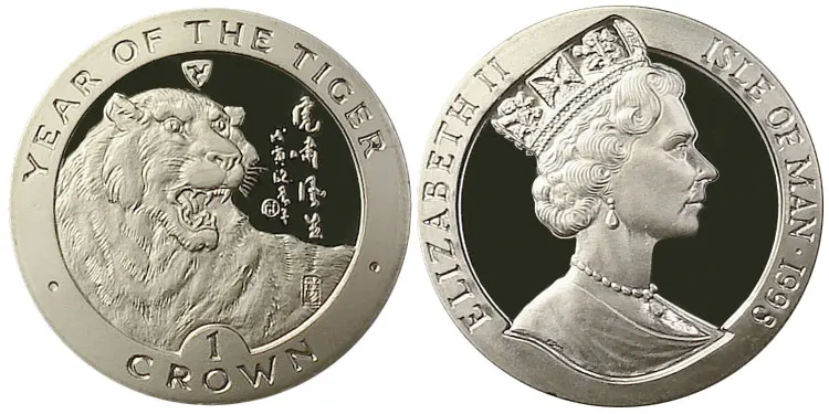 

1998 оригинальная памятная монета с изображением острова Мэн 100% Года китайского зодиака тигровый год 1 кронор UNC