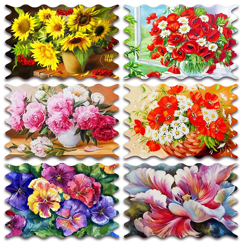 

New Full Diamond painting mosaic embroidery Flower begonia sunflower peony iris vase basket window Cross stitch Home decor E270