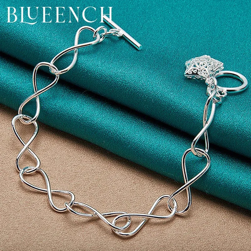 

Blueench 925 Sterling Silver Irregular Chain OT Buckle Hollow Heart Peach Pendant Bracelet for Proposal Wedding Fashion Jewelry