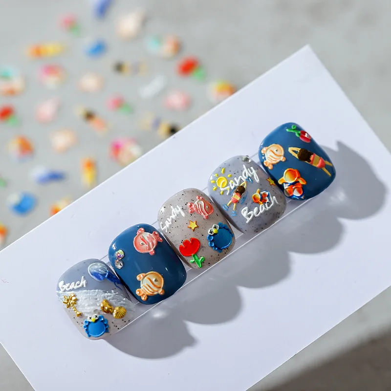 Мультяшные летние пляжные 5D мягкие рельефные Самоклеящиеся украшения для ногтей